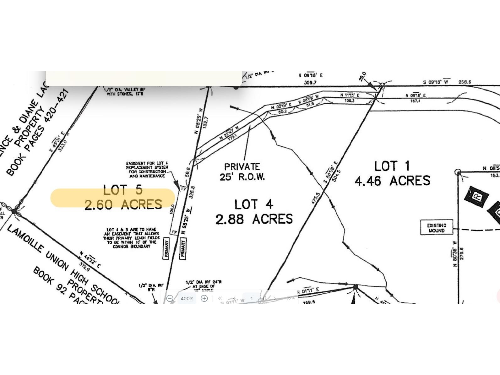 Snippet of subdivision plat that created Lot 5