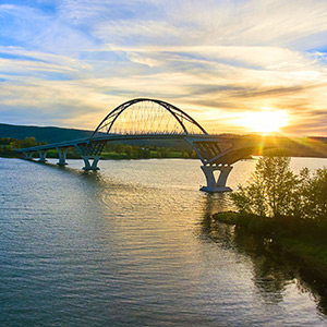 Champlain Bridge Addison setting sun
