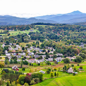 A neighborhood in Williston with Camels Hump in the distance